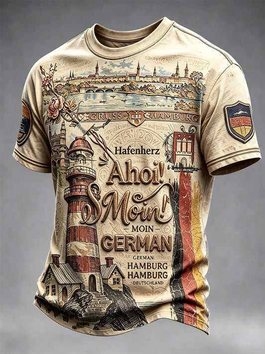 Herren-Casual-T-Shirt mit deutschem Hamburger-Leuchtturm-Print