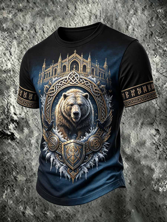 Herren Vintage Viking Bär Print T-Shirt