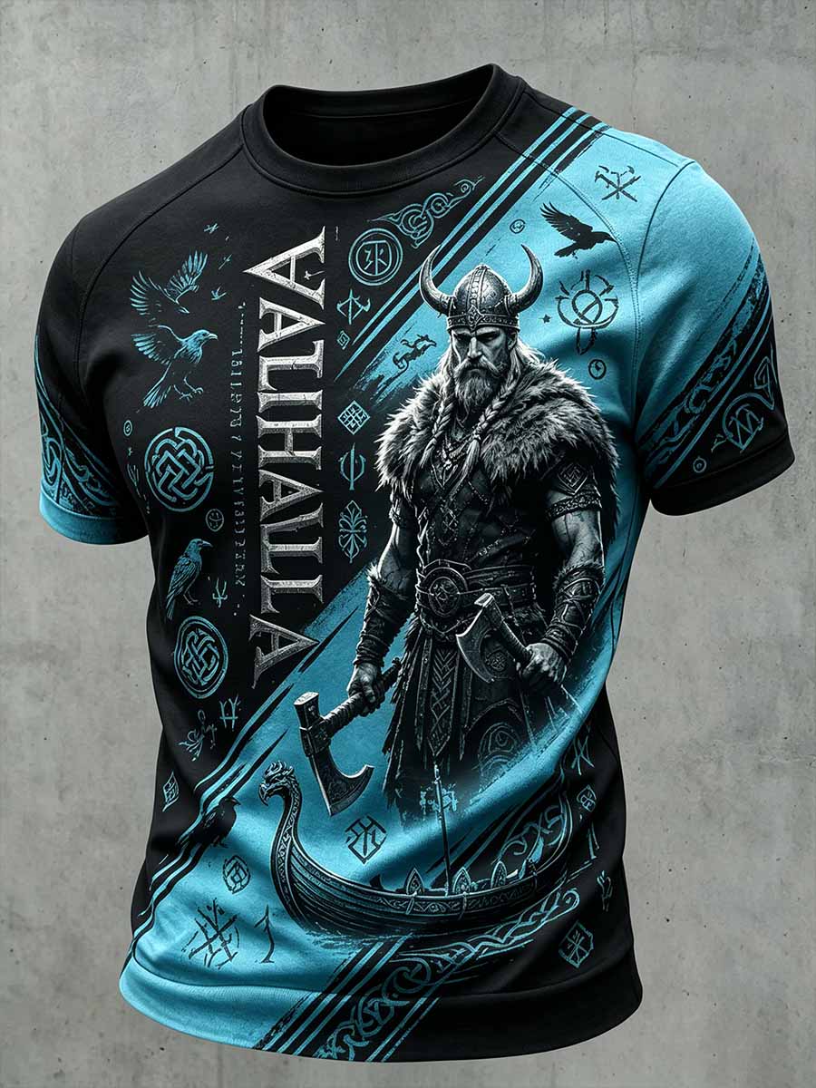 Herren-Lässiges T-Shirt im Vintage-Viking-Print