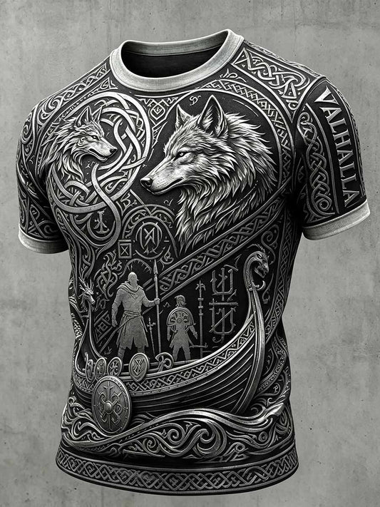 Herren-Lässiges T-Shirt im Vintage-Viking-Print