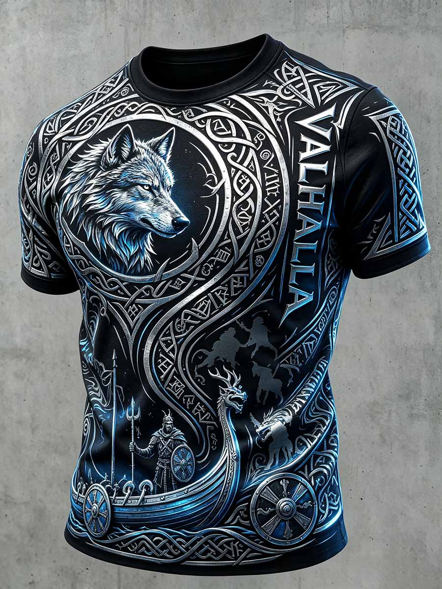 Herren-Lässiges T-Shirt im Vintage-Viking-Print