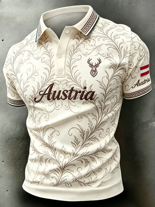 Herren-Polo-Shirt mit Stickerei im ethnischen Stil und Drucke le menten