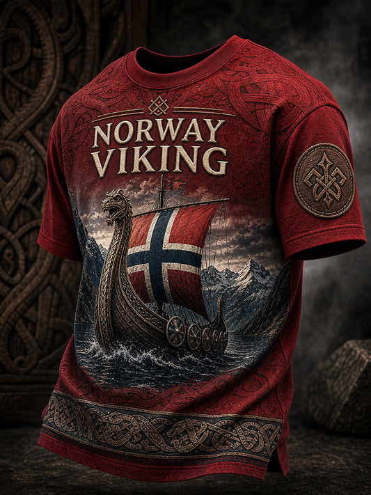 Vintage-Stil lässiges T-Shirt mit nordischen Wikinger-Kunstdruck