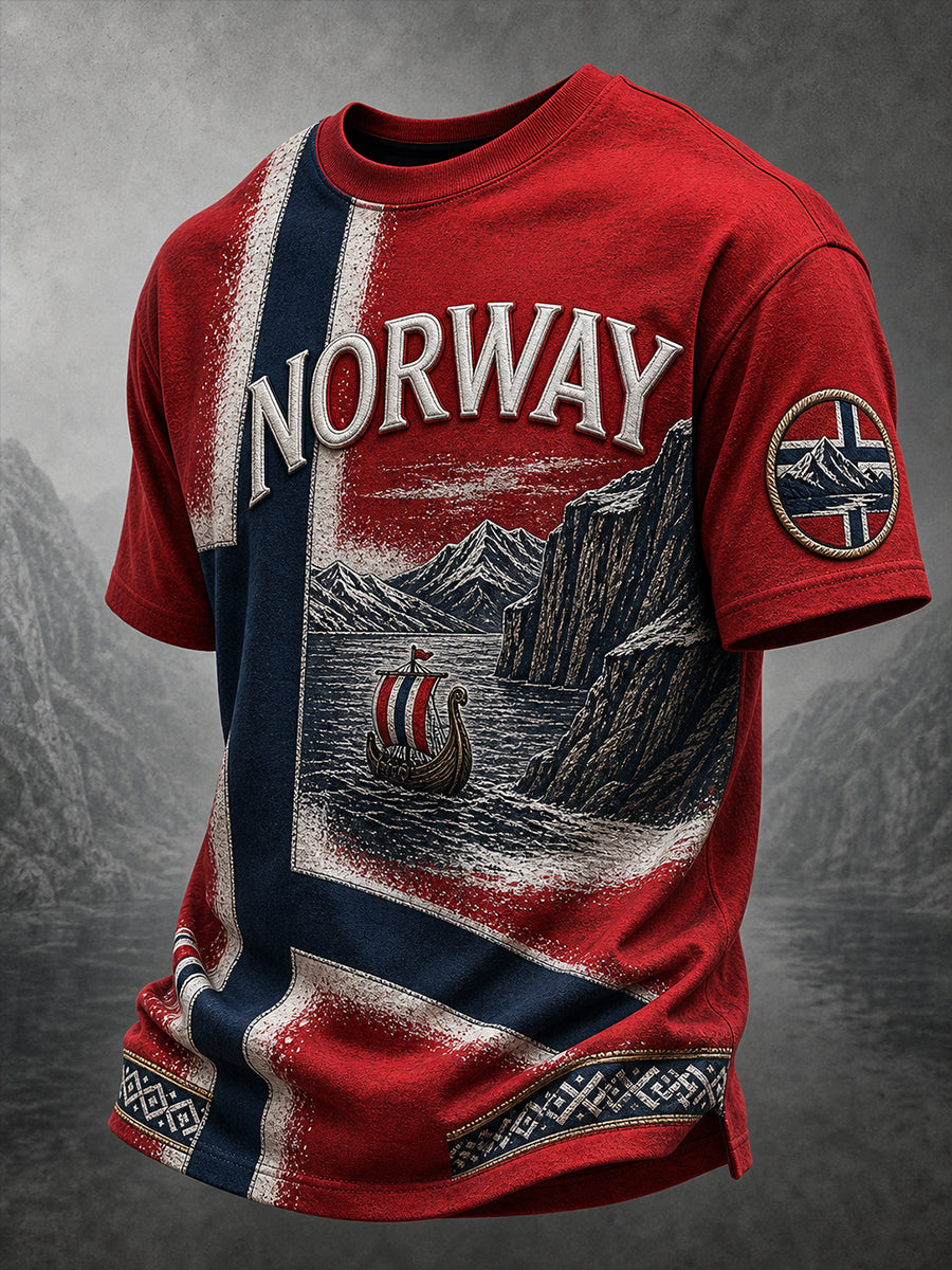 Lässiges T-Shirt im Vintage-Stil mit nordischer Wikinger-Kunst-Print