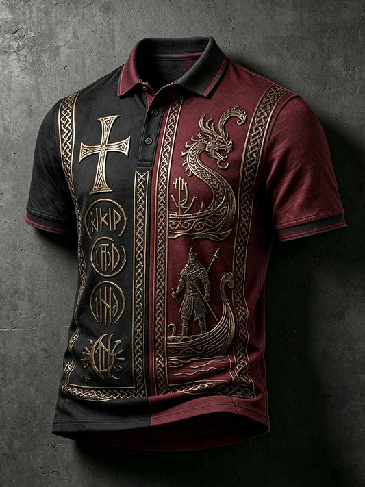 Herren Vintage Viking Krieger Print Polo Shirt