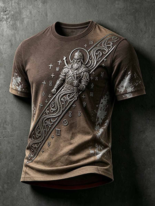 Herren Vintage Wikinger Krieger Print T-Shirt
