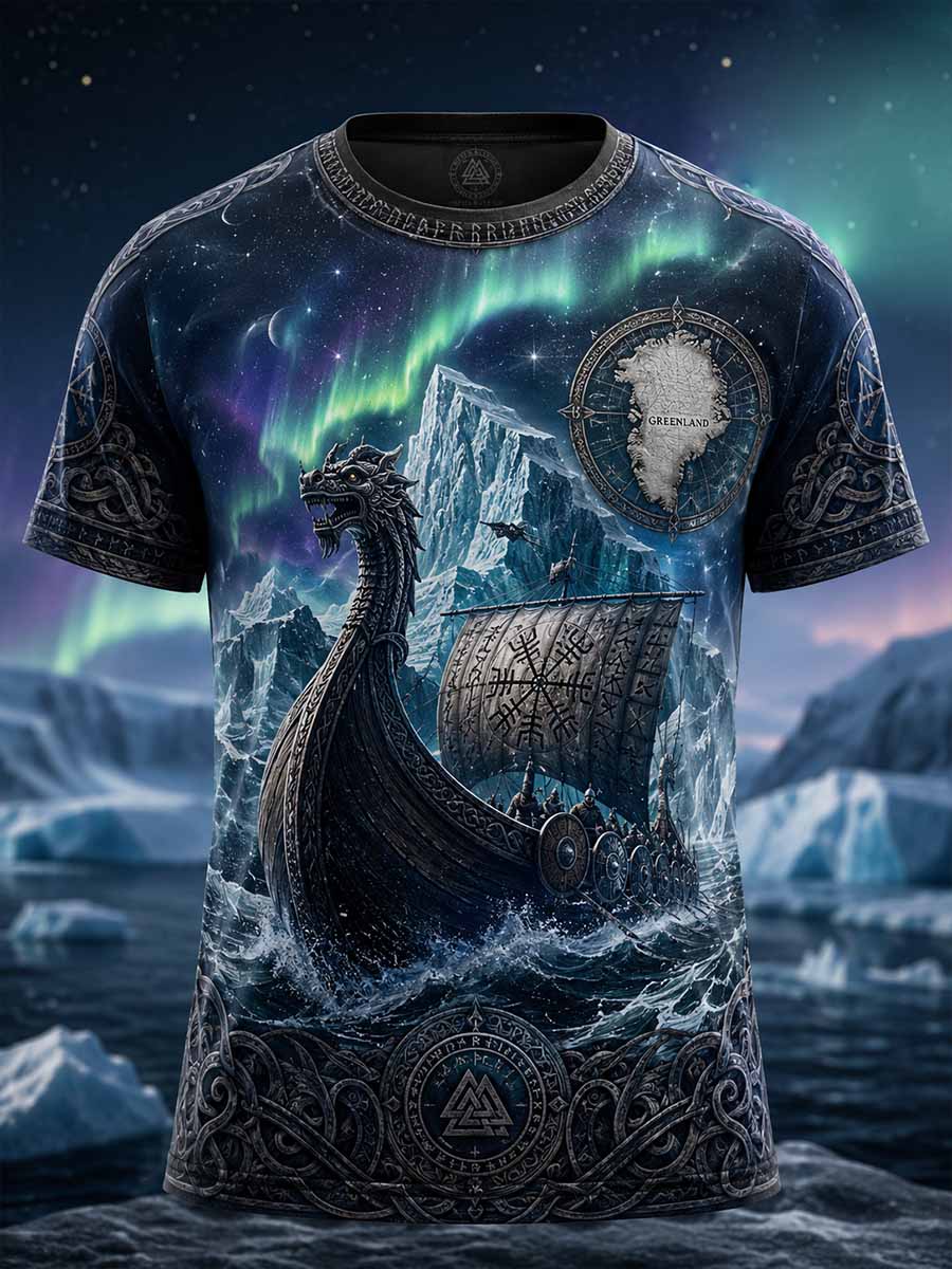 Herren Vintage Viking Muster Druck T-Shirt
