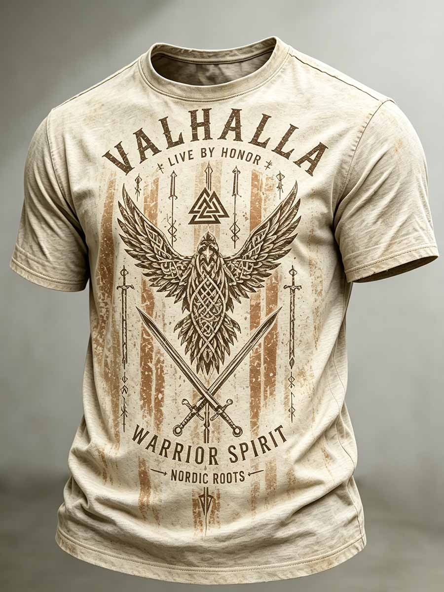 Herren-Vintage-T-Shirt mit Wikinger-Muster
