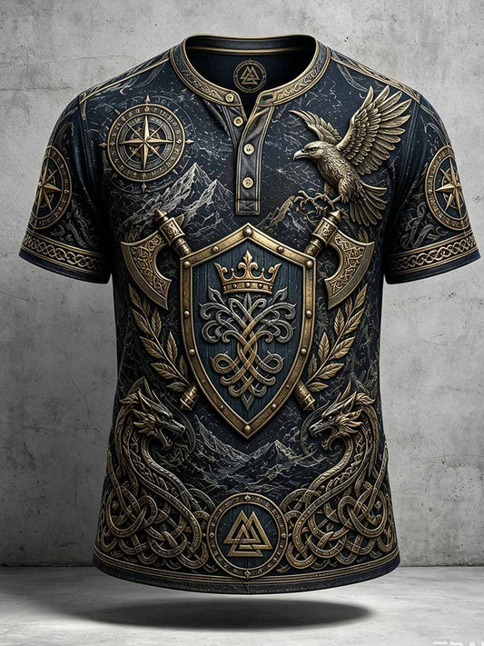 Herren-Vintage-T-Shirt mit Wikinger-Muster