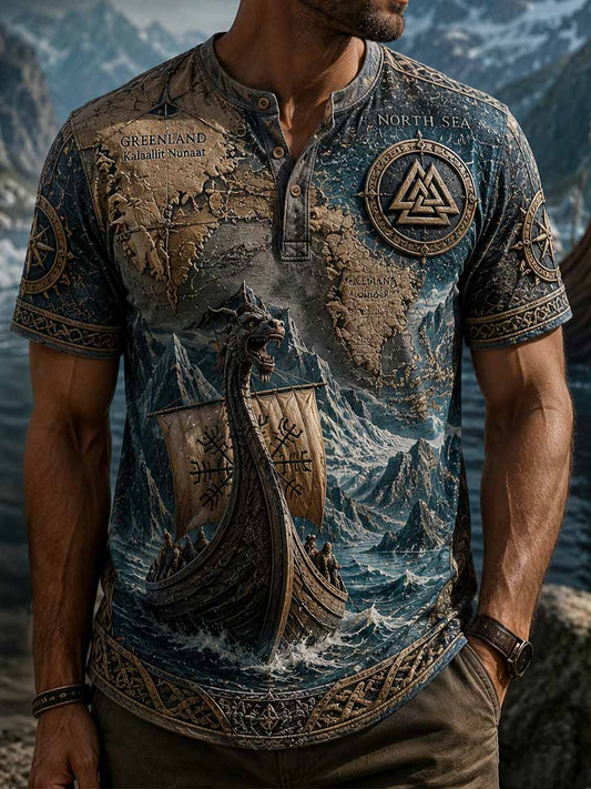Herren-Vintage-T-Shirt mit Wikinger-Muster