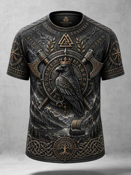 Herren-Vintage-T-Shirt mit Wikinger-Muster