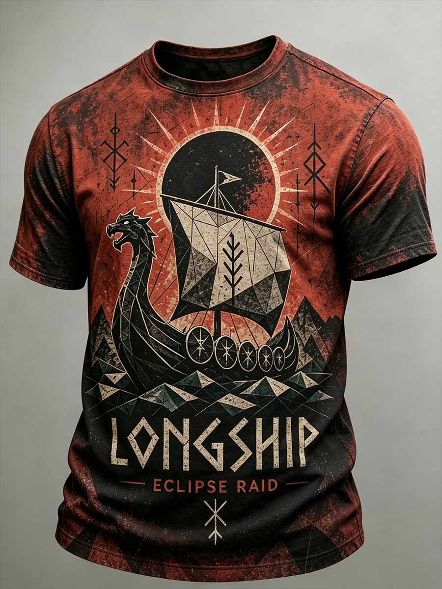 Herren-Vintage-T-Shirt mit Wikinger-Muster