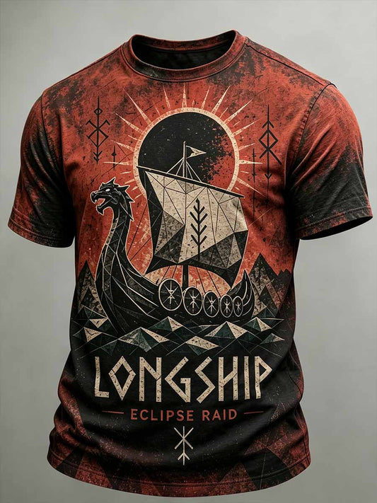 Herren-Vintage-T-Shirt mit Wikinger-Muster