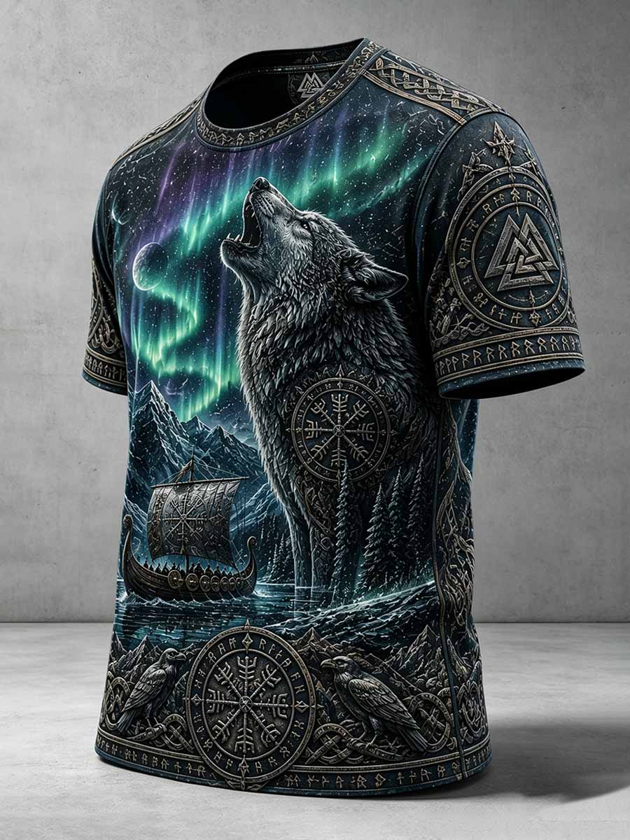 Herren-Vintage-T-Shirt mit Wikinger-Muster