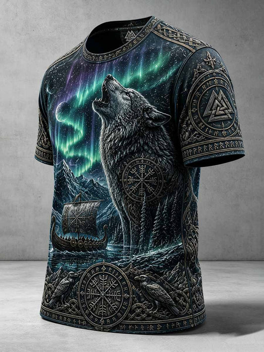 Herren-Vintage-T-Shirt mit Wikinger-Muster