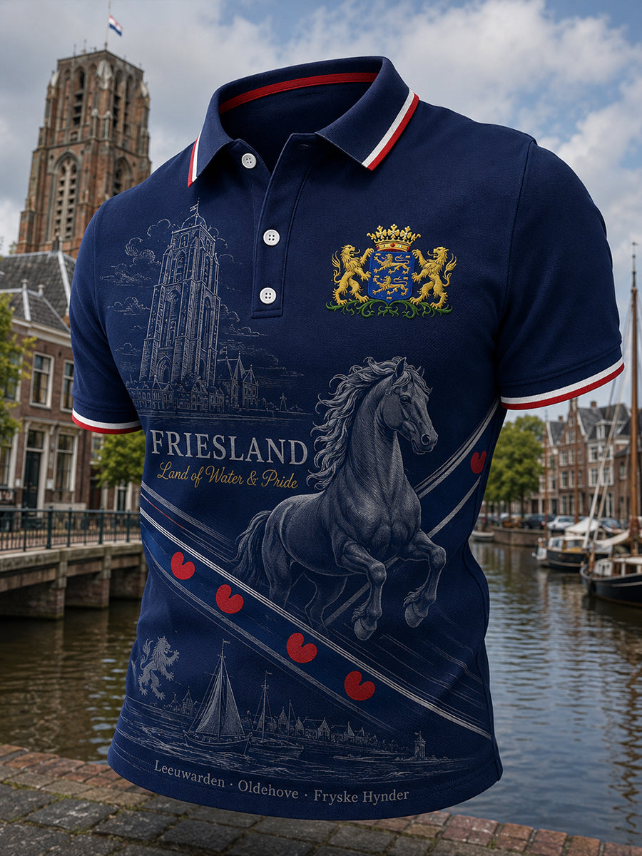 Men's Short-Sleeve Polo Shirt with Urban Commemorative Graphic Print