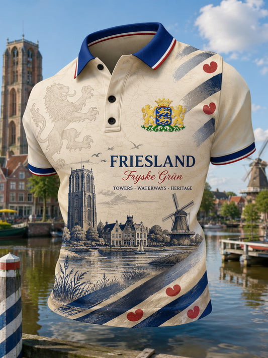 Men's Short-Sleeve Polo Shirt with Urban Commemorative Graphic Print