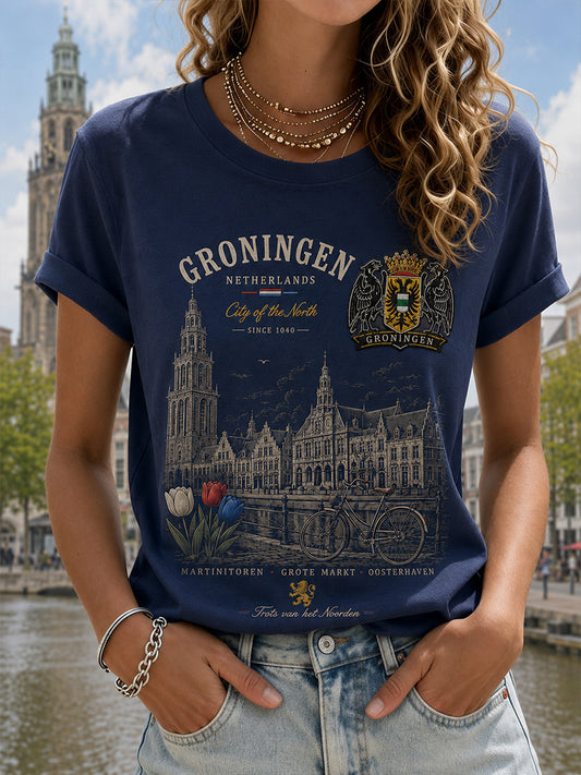 Kurzarm-T-Shirt für Frauen mit City-Souvenir-Grafik druck