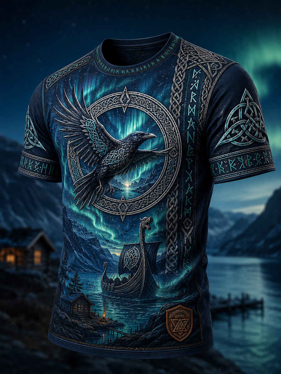 Vintage Viking Norse Kunstdruck Casual T-Shirt