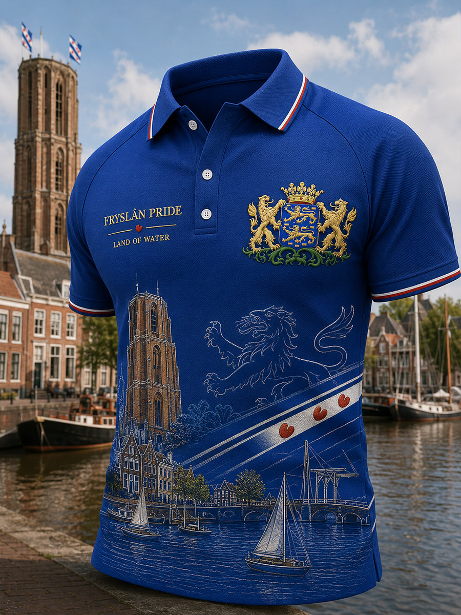 Herren-Poloshirt mit kurzen Ärmeln und urbanem, erinnerungsträchtigem Grafikdruck