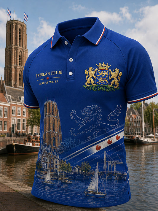Herren-Poloshirt mit kurzen Ärmeln und urbanem, erinnerungsträchtigem Grafikdruck