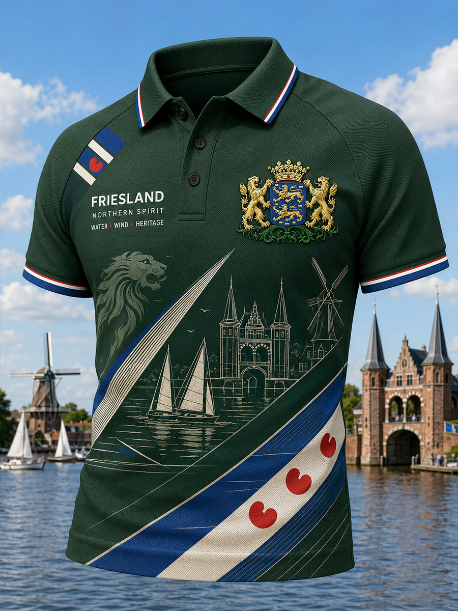 Herren-Poloshirt mit kurzen Ärmeln und urbanem, erinnerungsträchtigem Grafikdruck