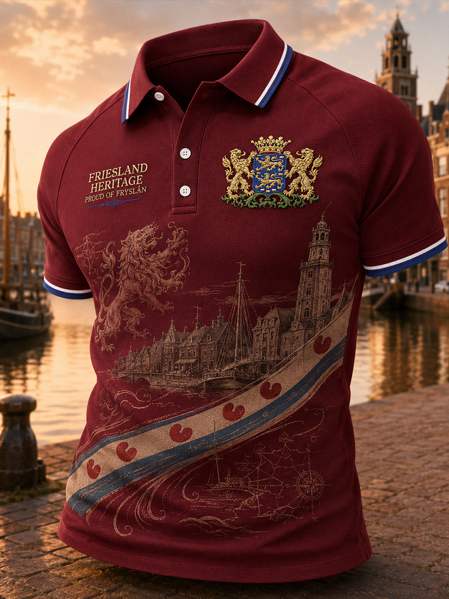 Herren-Poloshirt mit kurzen Ärmeln und urbanem, erinnerungsträchtigem Grafikdruck