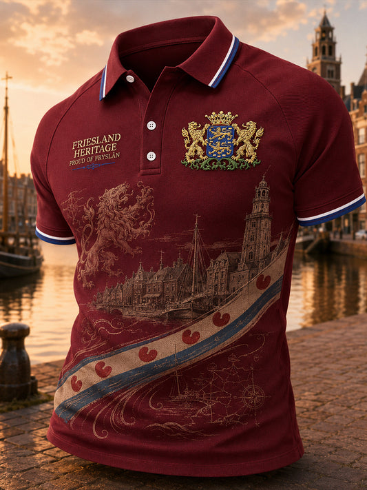 Herren-Poloshirt mit kurzen Ärmeln und urbanem, erinnerungsträchtigem Grafikdruck