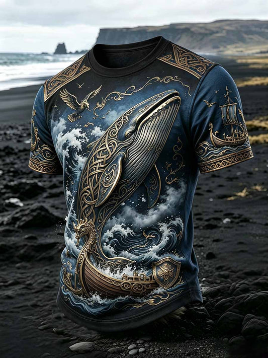 Herren Vintage Viking Wal Print T-Shirt