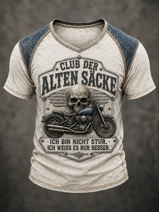 Lustiges Freizeit-T-Shirt für Herren mit Slogan-Print und V-Ausschnitt