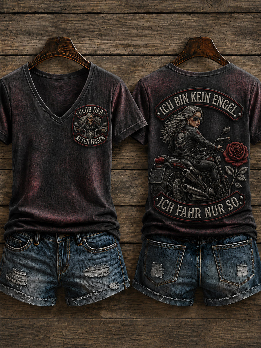 Frauen-T-Shirt mit witzigem Slogan-Print und V-Ausschnitt