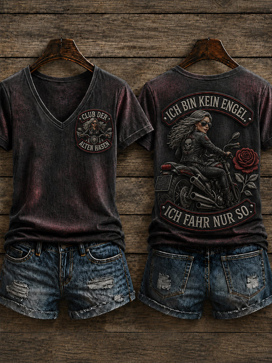 Frauen-T-Shirt mit witzigem Slogan-Print und V-Ausschnitt