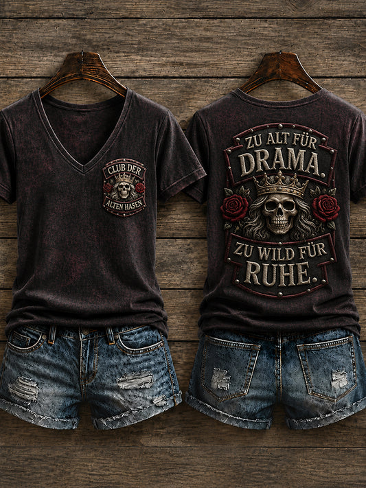Frauen-T-Shirt mit witzigem Slogan-Print und V-Ausschnitt