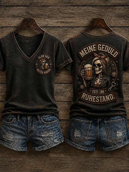 Frauen-T-Shirt mit witzigem Slogan-Print und V-Ausschnitt