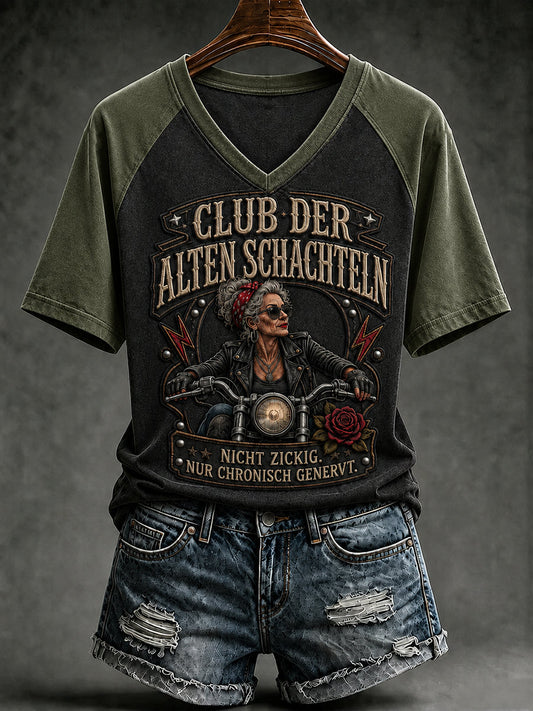 Frauen-T-Shirt mit witzigem Slogan-Print und V-Ausschnitt
