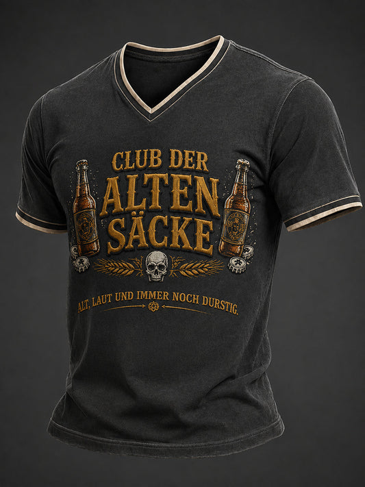 Herren-T-Shirt mit witzigem Slogan-Print und V-Ausschnitt