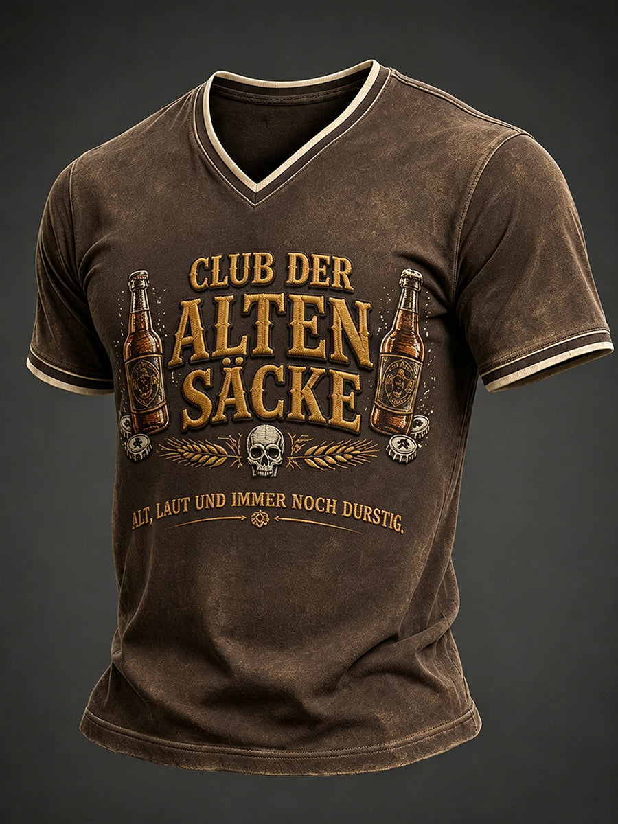 Herren-T-Shirt mit witzigem Slogan-Print und V-Ausschnitt