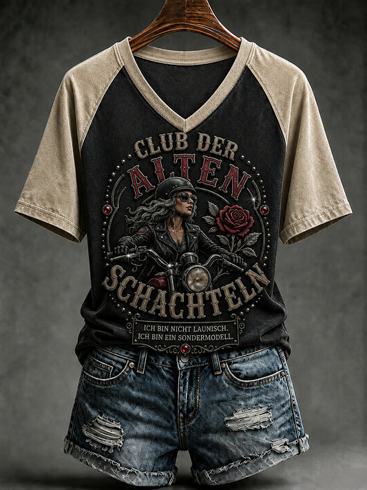 Frauen-T-Shirt mit witzigem Slogan-Print und V-Ausschnitt