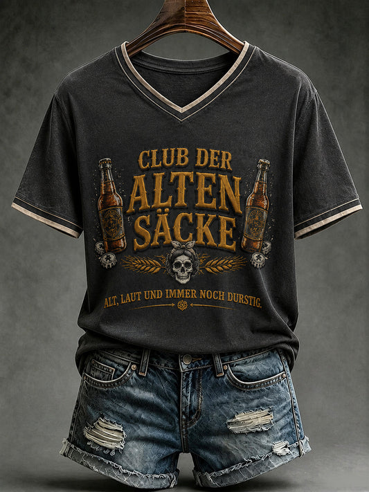 Frauen-T-Shirt mit witzigem Slogan-Print und V-Ausschnitt