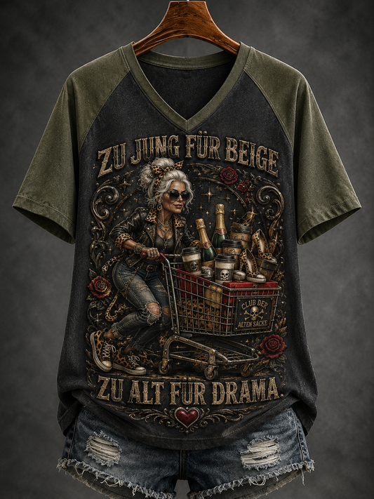 Frauen-Humor-Slogan-V-Ausschnitt-Off‑Shoulder-Kurzarm-T-Shirt