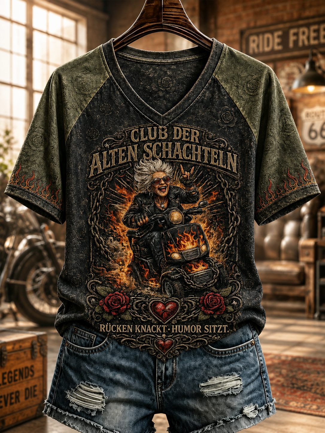 Frauen-Humor-Slogan-V-Ausschnitt-Off‑Shoulder-Kurzarm-T-Shirt