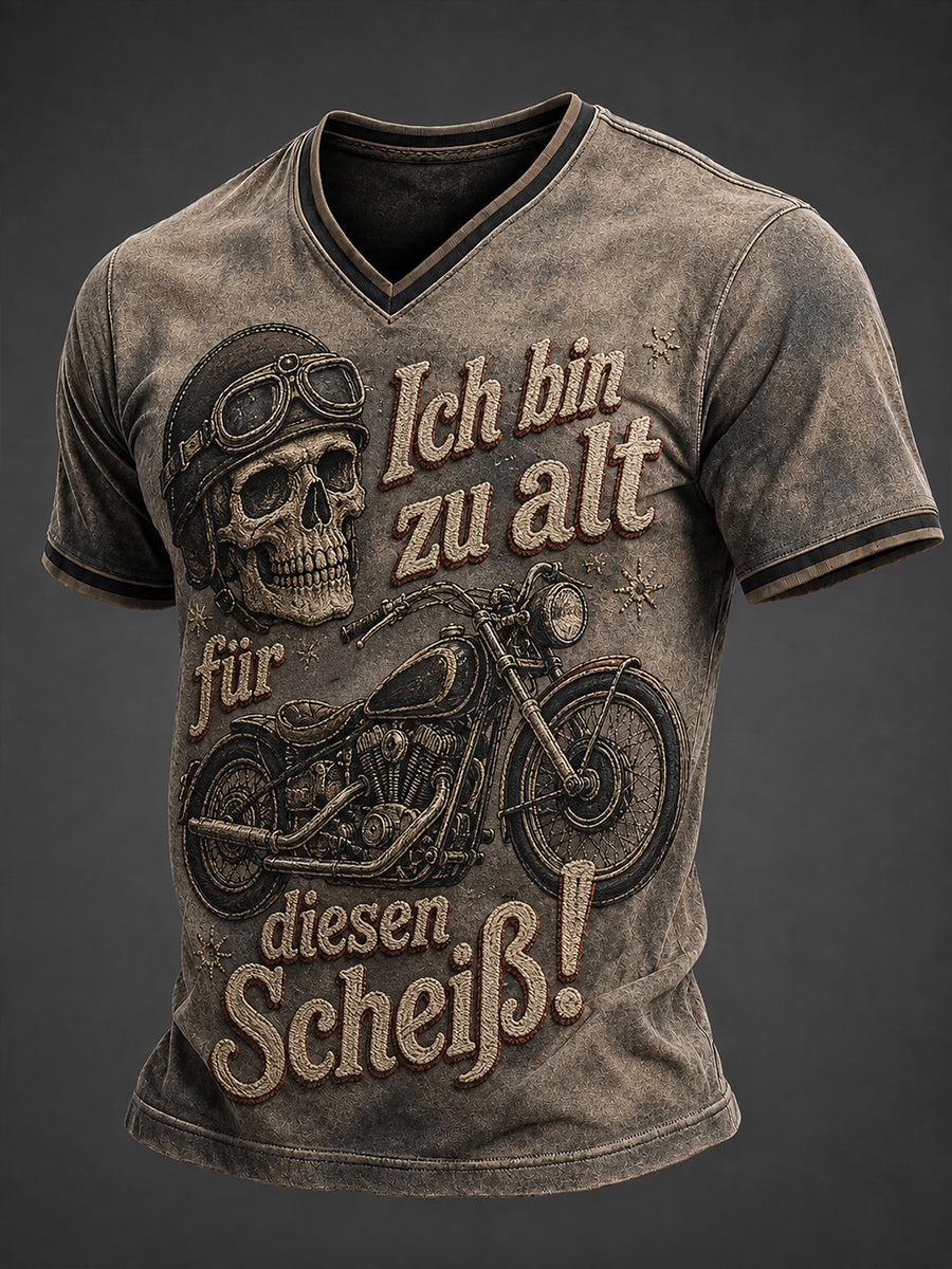 Herren-T-Shirt mit lustigem Aufdruck „Ich bin zu alt für diesen Scheiß“ und V-Ausschnitt
