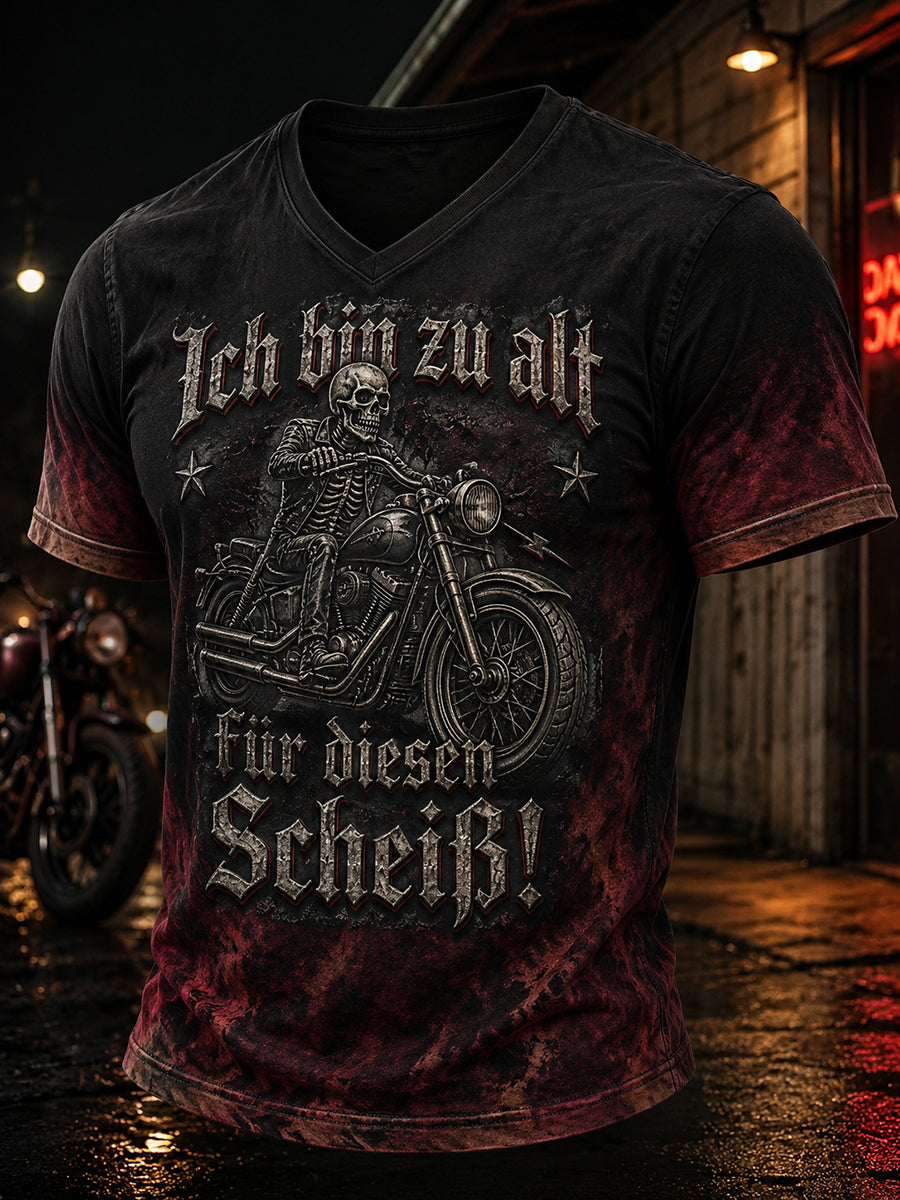 Herren-T-Shirt mit lustigem Aufdruck „Ich bin zu alt für diesen Scheiß“ und V-Ausschnitt
