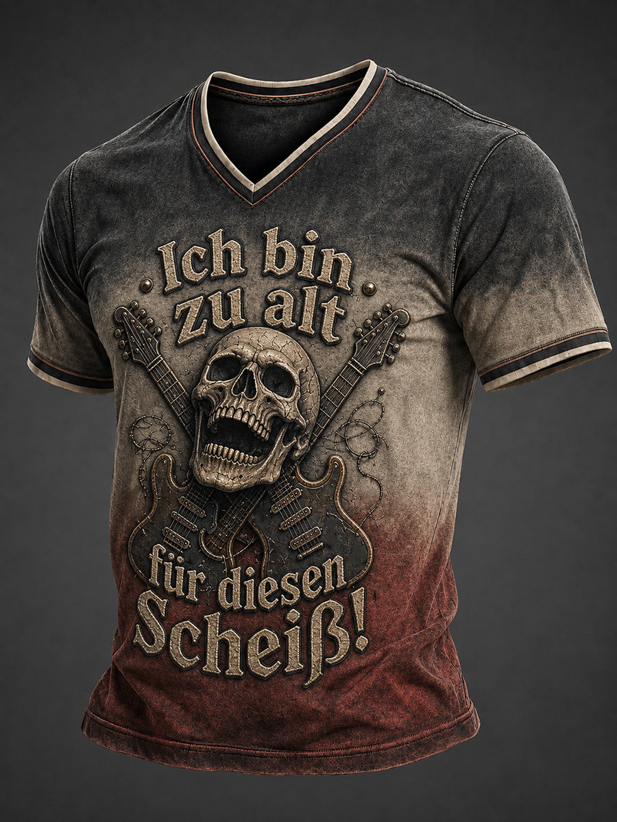 Herren-T-Shirt mit lustigem Aufdruck „Ich bin zu alt für diesen Scheiß“ und V-Ausschnitt