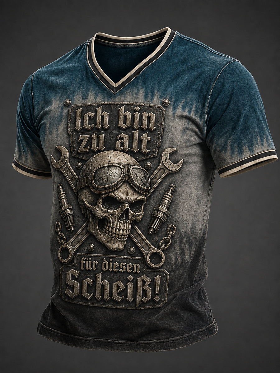Herren-T-Shirt mit lustigem Aufdruck „Ich bin zu alt für diesen Scheiß“ und V-Ausschnitt