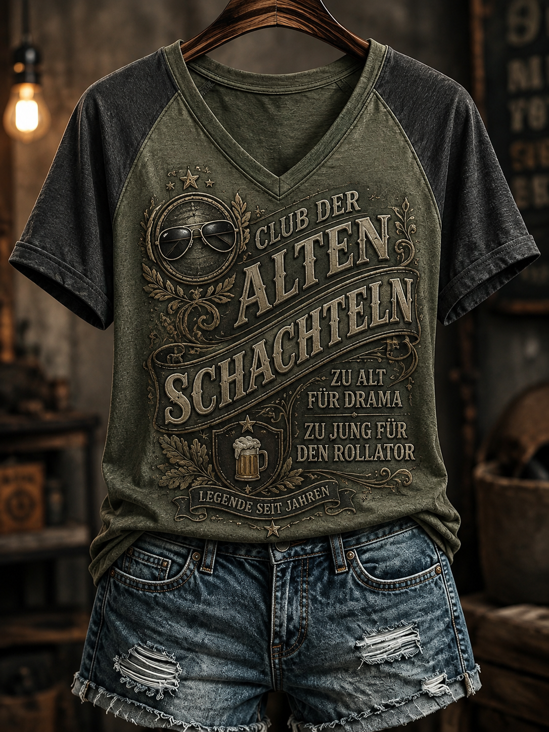Frauen-Humor-Slogan-V-Ausschnitt-Off‑Shoulder-Kurzarm-T-Shirt