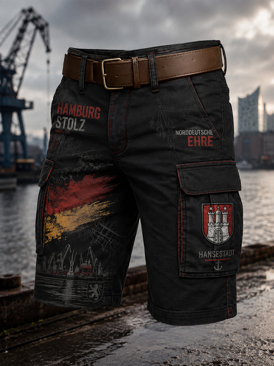 Herren-Cargo-Kurzhose im Retro-Stil mit urbanem Jubiläumsmotiv