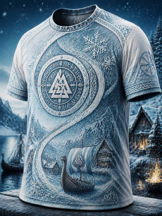 Herren-Vintage-Winter-T-Shirt mit Wikinger-Print