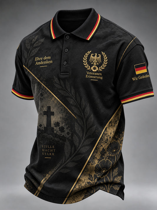 Men's Short-Sleeve Polo Shirt With Vintage Veteran Commemorative Print
