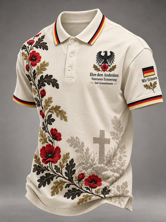 Men's Short-Sleeve Polo Shirt With Vintage Veteran Commemorative Print